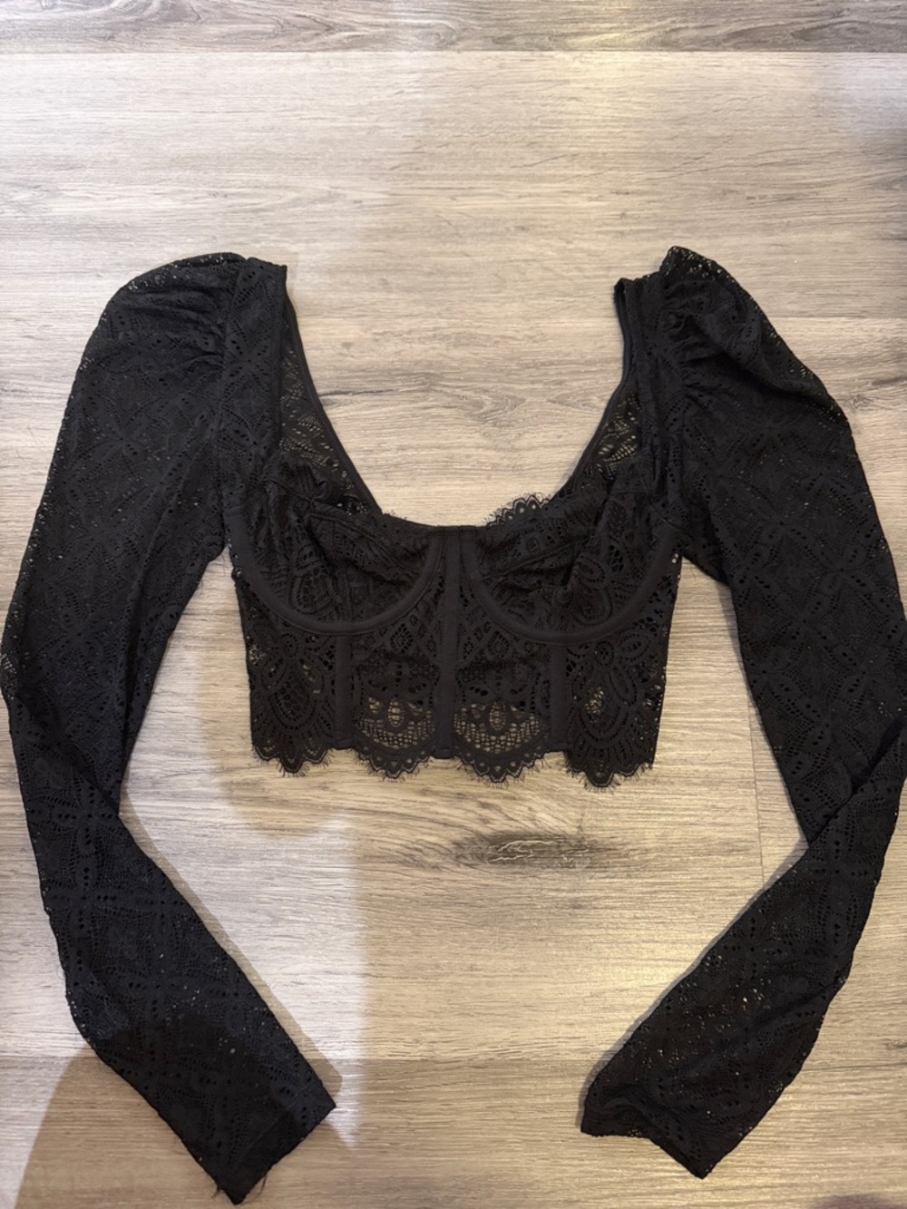 Anthropologie Black Lace Long-Sleeve Cropped Blouse